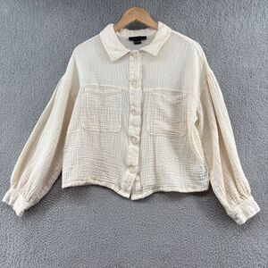 Sanctuary Women’s Gauze Button Down Shirt Cream Ivory Small Boho Casual